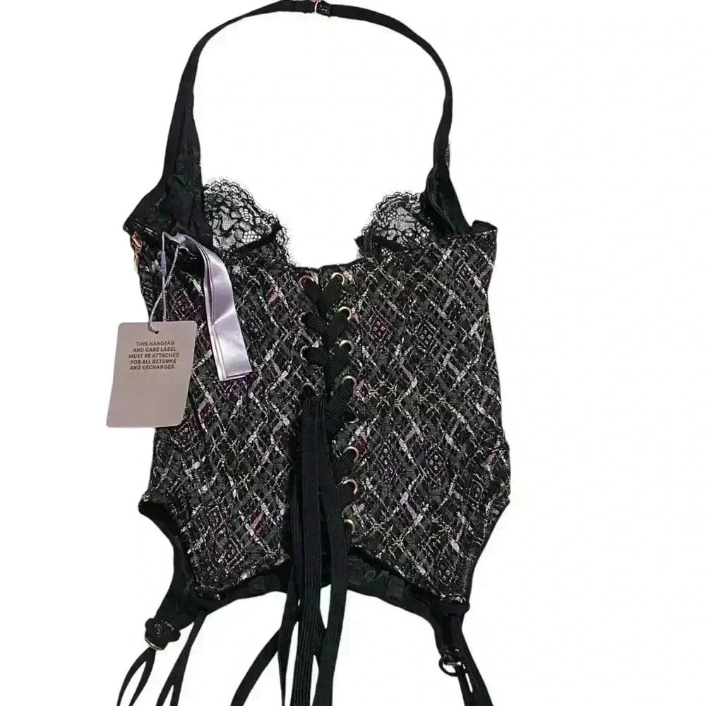 Savage X Fenty A Little Tart Women’s XS Black Multi Plaid Corset Bustier NWT - Picture 4 of 12